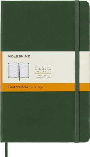 Moleskine Classic Notebook, Taccuino a Righe, Copertina Rigida e Chiusura ad Elastico, Formato Large 13 x 21 cm, Colore Verde Mirto, 240 Pagine