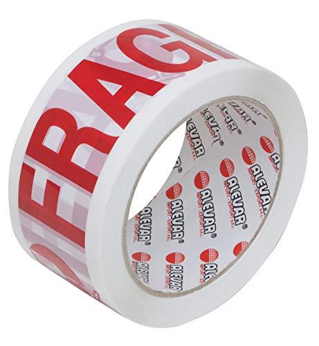 Alevar Nastro Adesivo Fragile da Imballaggio, Formato 50 mm x 66 m, Scritta Fragile in Colore Rosso su Fondo Bianco, Confezione da 6 Pezzi