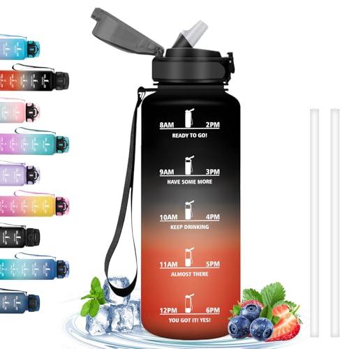 Borraccia, Borraccia 1,5 Litri, Borraccia con Cannuccia Senza Perdite,Borraccia Motivazionale, Borraccia Sportiva con Slogan Motivazionale, Borraccia per Palestra, Ciclismo, Campeggio, Nero-Rosso