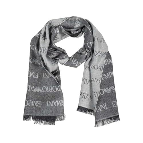 Emporio Armani Sciarpa lettering jacquard all over - 625060 CC786 00635 Blu Grigio - cm. 185 x 43 Orlo sfrangiato