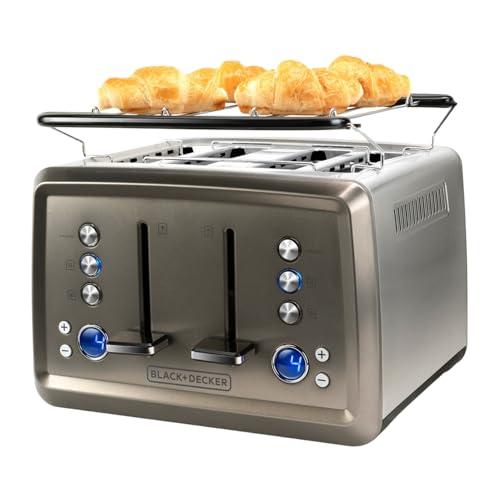 BLACK + DECKER BXTO1960E - Tostapane, 1960 W, controllo digitale del livello del pane tostato, 6 livelli, 4 fessure, funzioni: stop, riscaldamento e scongelamento