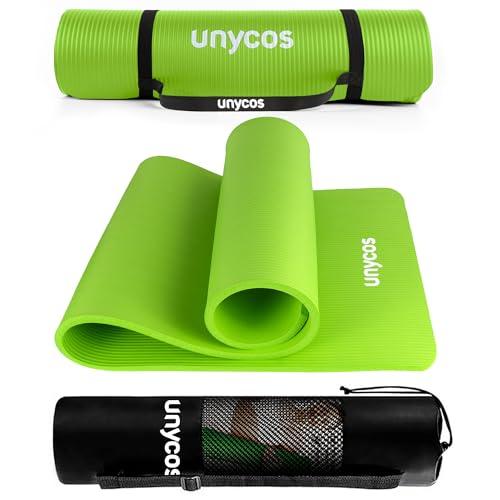 unycos - Tappetino Antiscivolo da Yoga, Pilates e Ginnastica Extra Spesso 15 mm, 183x60 cm, Materassino Fitness con Schiuma NBR Confortevole, Tracolla, Borsa ed E-Book di 50 Esercizi (Verde)