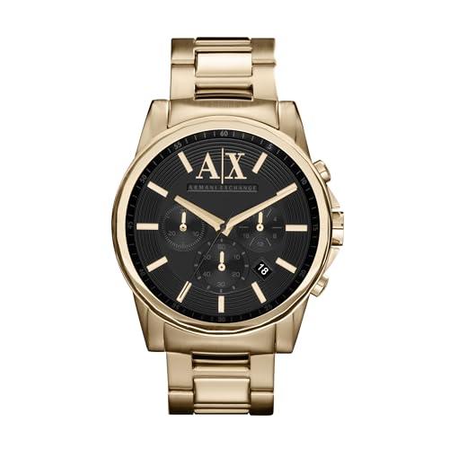 Armani Exchange Orologio da uomo, movimento cronografo al quarzo, cassa in acciaio inossidabile dorata da 45 mm con bracciale in acciaio inossidabile, AX2095