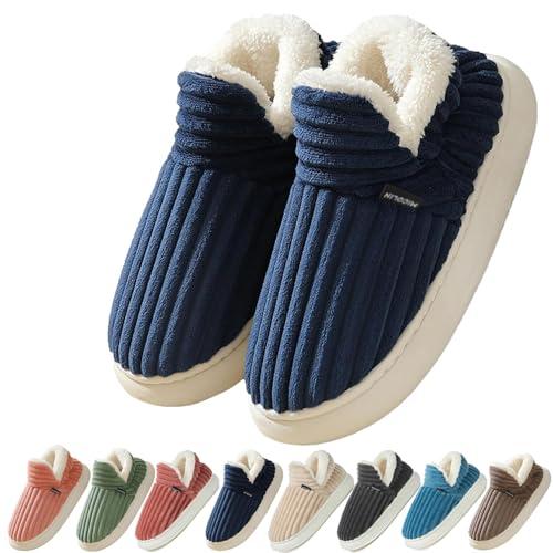 Coswind Pantofole Donna Uomo Invernali Ciabatte Calde Chiuse Peluche with Memory Foam Pelose Eleganti Comode Morbide Antiscivolo Blu scuro 270