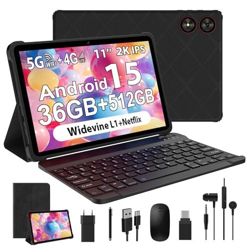 WOREGOO 11 Pollici Android 15 Tablet, 4G LTE e 5G WiFi, Tablet in Offerta Octa-Core, 36GB RAM+512GB ROM (1TB TF), Display HD, Widevine L1/8+13MP/8000mAh/GMS/GPS, con Tastiera+Mouse(Nero)