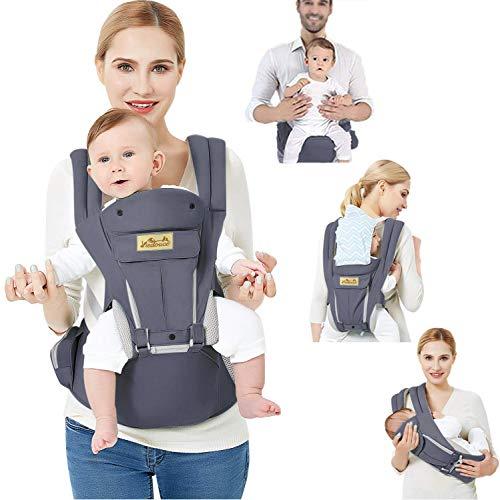 Viedouce Marsupio Neonati Ergonomico con Sedile/Puro cotone Leggero e Traspirante/Multiposizione:Dorsale, Ventrale,Regolabile ad Neonato e Bambino da 3 a 48 Mese (3,5 a 20 Kg)