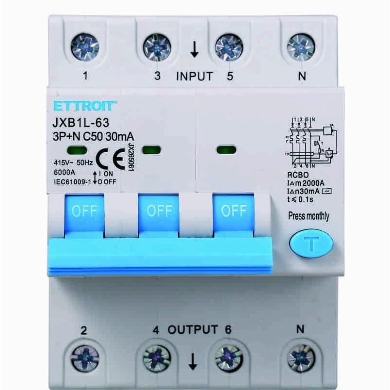 IXTRIMA Interruttore Magnetotermico Differenziale, 3P+N, 380V-6KA, 30mA, 4 Moduli DIN (50A)
