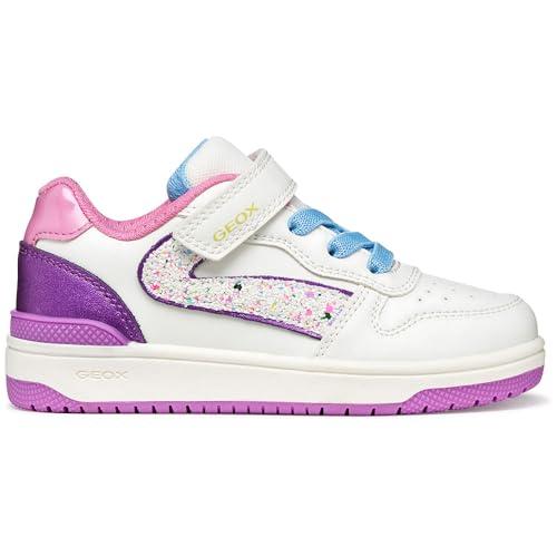 Geox J Washiba Girl A Sneaker, Bianco/Viola Dk, 33 EU