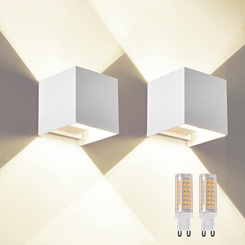 2 Pezzi Applique da Parete Esterno/Interno G9 LED Cubo IP65 Impermeabile Lampada da Esterno Parete Applique Esterni Moderne Bianco 4000K Quadrata Angolo del Fascio Lampadine sostituibili Non Dimmabile