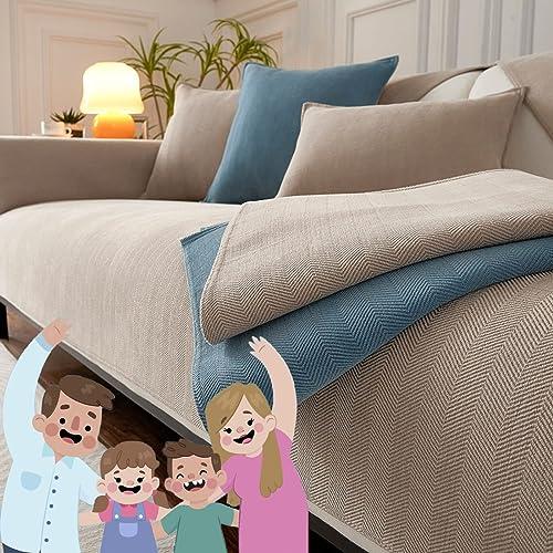 Docxide Funny Fuzzy Couch Cover, Herringbone Sofa Cover, Funnyfuzzy Herringbone Chenille Fabric Furniture Protector Sofa Cover (Khaki,70 * 70 cm/27.6 * 27.6 in)