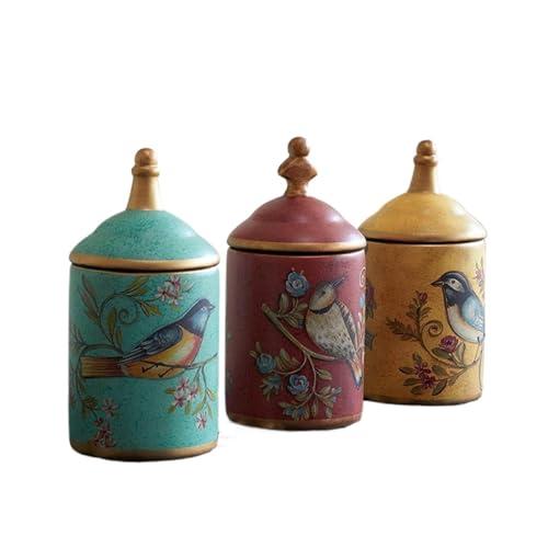 EFARMA Barattolo da tè in Ceramica, Contenitore for Serbatoio di stoccaggio, Set di 3 barattoli da tè in Ceramica, barattoli di stoccaggio in Stile Cinese Vintage