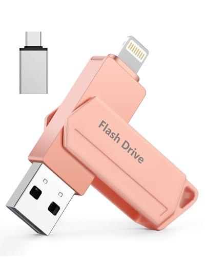 Chiavetta USB per iPhone 512GB MFi Certified 3 in 1 Penna USB 3.0 Lightning chiavette USB c Photostick Pen Drive Pennetta per iPhone/iPad/iOS/Android/Mac/PC - Memoria Esterna per iPhone(Rosa)