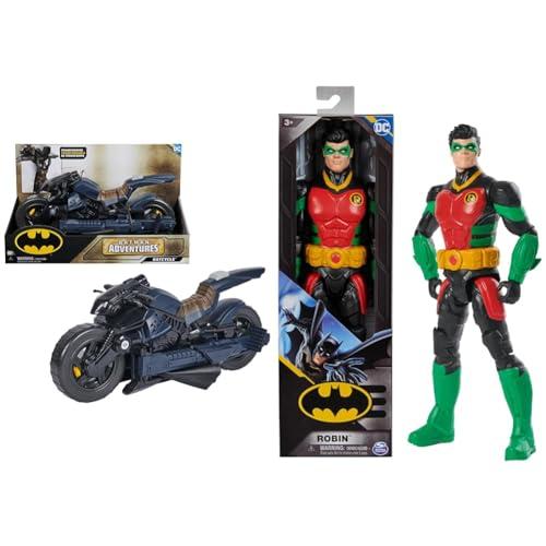 dc comics, Veicolo Batman Adventures 2 in 1, Batcycle Trasformabile & Action Figure Robin Armatura, Supereroe Giocattolo in Scala
