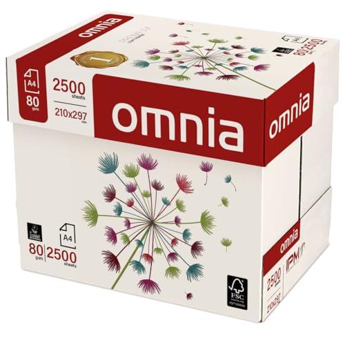 OMNIA Carta A4 80gr per Stampante, 5 Risme da 500 Fogli - 2.500 Totali, ideale per Ufficio, Fotocopie, Multiuso - Bianca