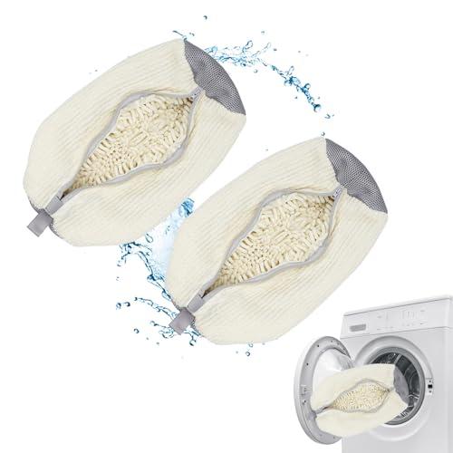 Sacchetto per il lavaggio delle scarpe, lavatrice, pulizia a 360°, ammortizzante e antirumore, multi protezione, per scarpe da ginnastica riutilizzabile (Crema - 2 Pezzi)