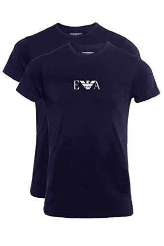 Emporio Armani Essential Monogram 2-pack T-shirt With Crew Neck, Maglietta Uomo, Blu, L