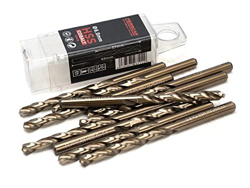 Ferrcan Punte per metallo HSS DIN338 M35 5% cobalto per forare in acciaio inox, ferro e altri metalli (confezione da 10 pezzi per misura) (6mm)