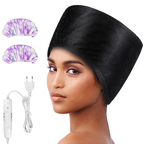 Totofac Cappello termico per trattamenti di profondità, cuffia a vapore per maschere per capelli, Haardampfer, cuffia riscaldante con 2 modalità di temperatura per spa, salone, casa - Nero (Nero)