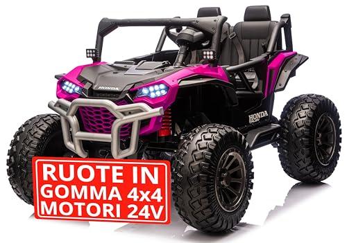 Macchina Elettrica 4x4 Motori 24V Maxi Buggy Honda Talon Fuoristrada 2 Posti per Bambini Ruote in Gomma Cinture a 3 Punti Telecomando Bluetooth fino a 60kg (Rosa)