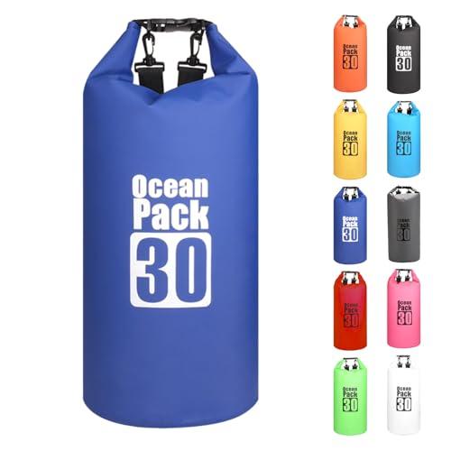 MORAINJAY 30L Borsa Impermeabile,Blu Waterproof Zaino Impermeabile Sacco Impermeabile con Tracolla Regolabile,2L/5L/10L/15L/20L/30L Dry Bag per Outdoor Sport Acquatici,Barca, Pesca, Rafting, Nuoto