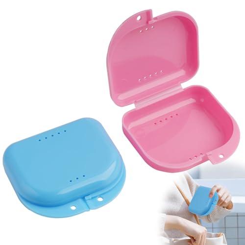 Set di 2 Custodie per Apparecchi Ortodontici e Dentiere, Scatole Protettive in Plastica Impermeabile, per la Conservazione di Bite Dentale e Protesi, Colori Rosa e blu, Dimensioni 7,5 x 8 x 2,7 cm