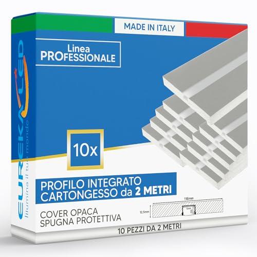 10pz Profilo in Alluminio 2mt per Strisce LED Integrato in Lastra di Cartongesso 12,5mm - Struttura pronta da incasso e montaggio con copertura opaca