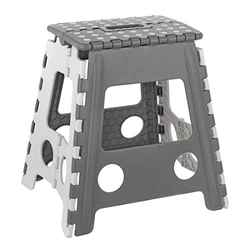 Baroni Home Sgabello pieghevole, portata 130 kg, Sgabello per cucina, bagno, giardino, per bambini e adulti (L, Grigio Chiaro)
