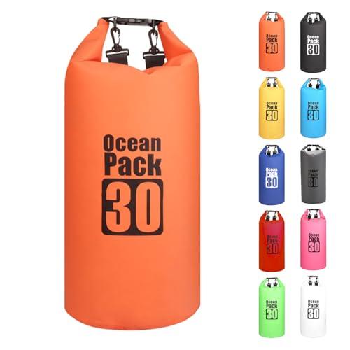 MORAINJAY 30L Borsa Impermeabile,Arancione Waterproof Zaino Impermeabile Sacco Impermeabile con Tracolla Regolabile,2L/5L/10L/15L/20L/30L Dry Bag per Outdoor Sport Acquatici,Barca,Pesca,Rafting,Nuoto