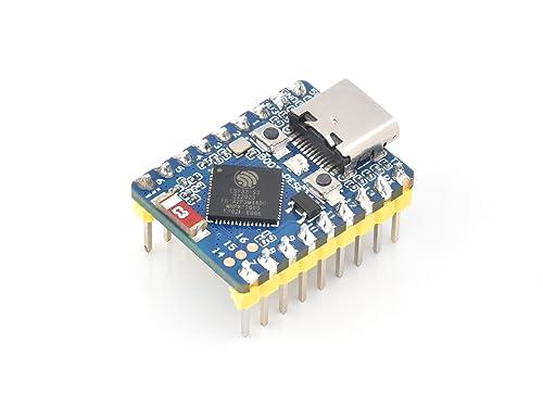 Waveshare ESP32-C3 Mini Development Board(with Pre-soldered Header), ESP32-C3FN4 Single-Core Processor, 160MHz Running Frequency, 2.4GHz WiFi & BT5, Castellated Module, Suitable for SMD Applications