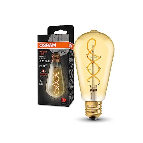 OSRAM Lampada LED Vintage 1906 Classic Edison FIL, E27, globo, oro, 4W, 300lm, 2000K, luce bianca molto calda, filamento magnetico, basso consumo energetico, lunga durata
