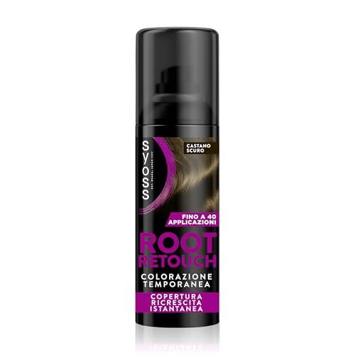 Syoss Root Retouch Colorazione Temporanea Spray Castano Scuro 120 ml, Ritocco capelli bianchi e ricrescita capelli resistente a pioggia e sudore, Fino a 40 applicazioni
