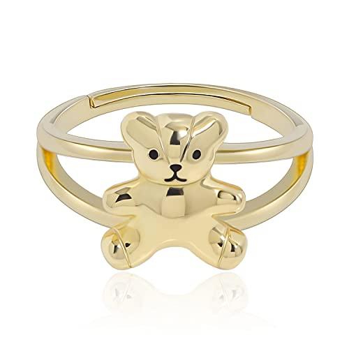 Meissa Anello con orso Anello d'argento 925 per donne Carino orsacchiotto pollice indice Anello d'amicizia in oro Regalo per ragazze bambini adolescenti, Oro