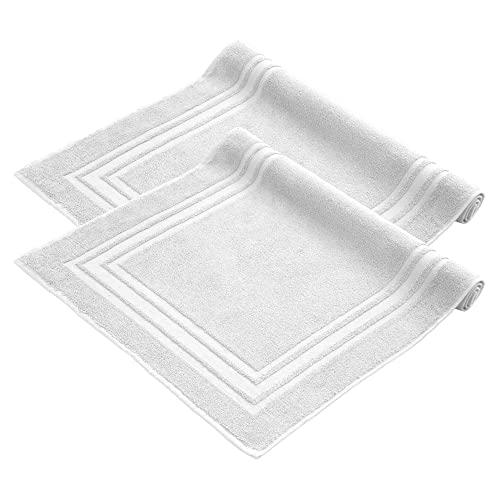 Komfortec - Set di 2 Tappetini da Bagno, Tappetini in Spugna per Doccia, Lavabili, Assorbenti e a Rapida Asciugatura – 600 g/m², 100% Cotone, 50x70 cm, Bianco