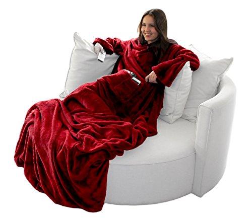 Brandsseller soffice coperta TV con maniche 170x200 cm in effetto cashmere sacco copripiedi e 2 borsa per smartphone/telecomando e molto altro ancora Fibra sintetica rosso