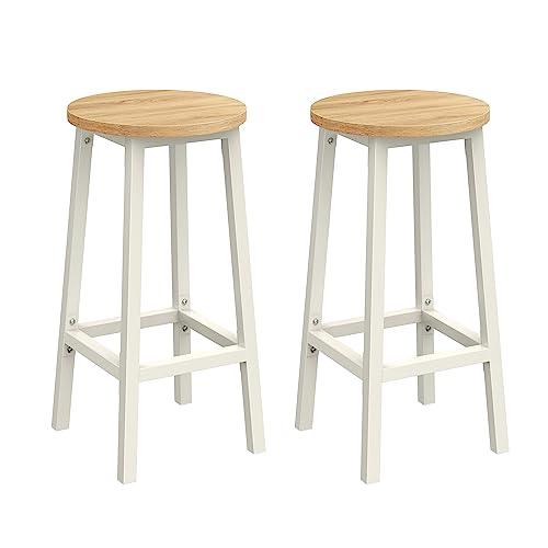 VASAGLE Set di 2 Sgabelli da Bar, Sedie da Cucina, Struttura in Metallo, Montaggio Facile, Alto 65 cm, con Poggiapiedi, per Cucina, Soggiorno, Sala da Pranzo, Beige Rovere e Bianco LBC032W09