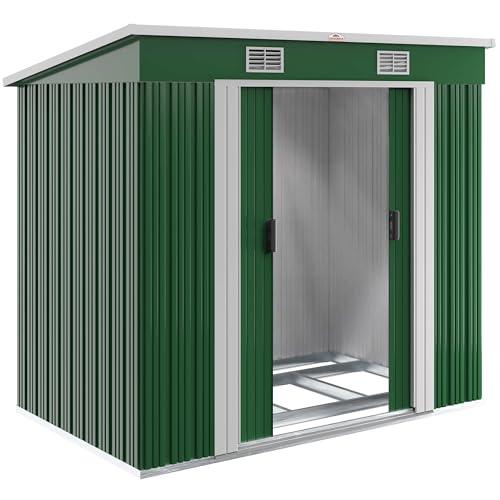 GARDEBRUK® Capanno da Giardino in Metallo 2m² con Fondamenta 200x125x180cm Porta Scorrevole Casetta per Attrezzi verde Capanna da Esterno 4m³
