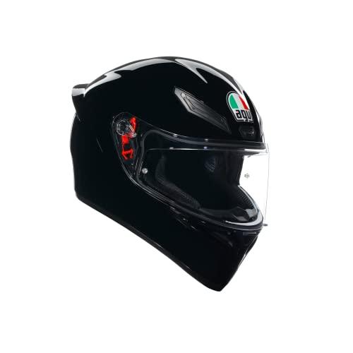 AGV - Casco K1 S E2206, Casco Moto Integrale ECE da Uomo, Stile Racing con Spoiler Aerodinamico, Prese d'Aria e Visiera Antigraffio, Campo Visivo 190°, Predisposizione Interfono, Nero