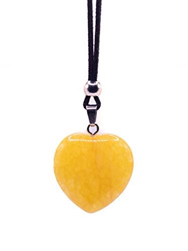 NILUXE DESIGN -Ciondolo in pietra naturale a forma di cuore 3x3 - Collana donna amuleti di protezione - Cuore di minerale, gemma semipreziosa in vari colori curativa dell'amore(Citrino)