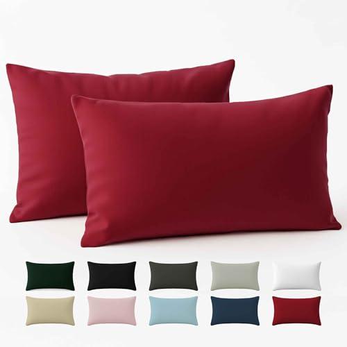 Federe 40x70 Cotone Rinforzato (Set da 2) - Borgogna - Trama Fitta a 57 Fili/cm² - Federe Cuscini 40x70 cm - Federe Cuscino 40x70 Certificate Oeko Tex - Dreamzie