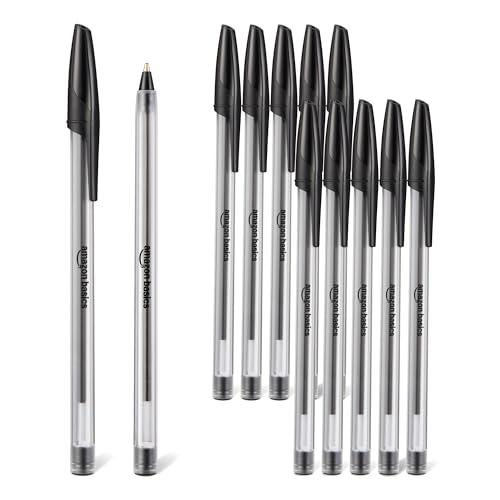 Amazon Basics - Penne a sfera, Asciugatura rapida, Ideali per Scuola e Ufficio, Punta Media (1,0mm), Nero, Confezione da 12