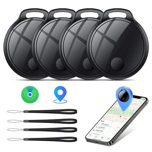 Air Tracker Tag 4 pezzi Nero,Gps Tracker Funziona Bluetooth Trova oggetti Compatibile con Apple Dov'è (solo iOS) Localizzatore Chiavi per Borse, Bagagli, Zaini, Batteria Sostituibile