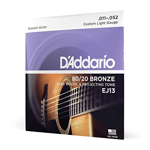 D'Addario Corde Chitarra Acustica | Corde per Chitarra Acustica | Corde Acustica | EJ13 Set Corde Acustica Ej 80 20 Brz Rnd Wnd, 11-52