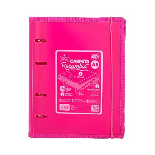 Starplast CARTELLE 4 ANELLI A5-7 COLORI, A5, CON CHIUSURA ELASTICA, BORDO Rinforzato, 150fogli 5x5mm colorati + 5 divisori - ROSA