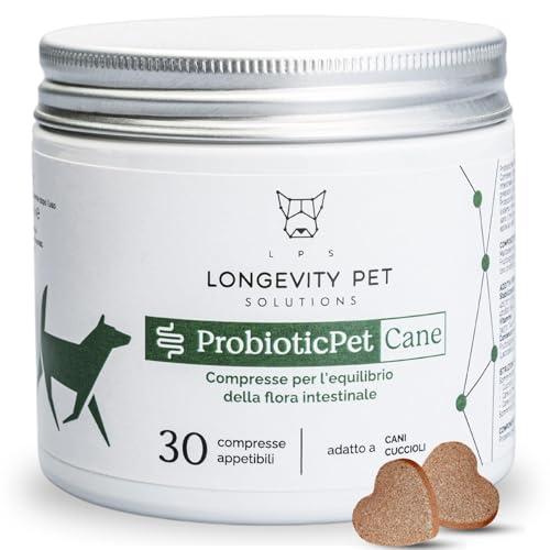 ProbioticPet Cane 30 Compresse per Prurito, Dermatite, Digestione | Probiotici per Cani FOS e MOS | Integratori per cani | Supporto per Diarrea Cane e Gatto | Made in Italy Longevity Pet