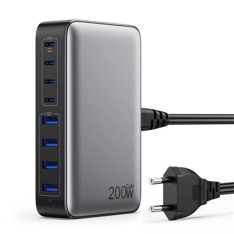 200W Caricatore USB C Multiplo, GaN III 8-Port 65W Caricabatterie PPS PD QC Alimentatore USB C Multipla Stazione di Ricarica per MacBook Air/Pro Laptop iPhone Samsung SteamDeck