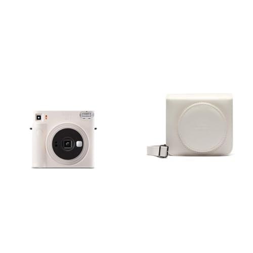 Fujifilm instax SQUARE SQ 1 Chalk White, Fotocamera a sviluppo istantaneo, Modalita One-Touch Selfie, Esposizione Automatica, Foto Formato 62x62mm & Camera Case, Chalk White