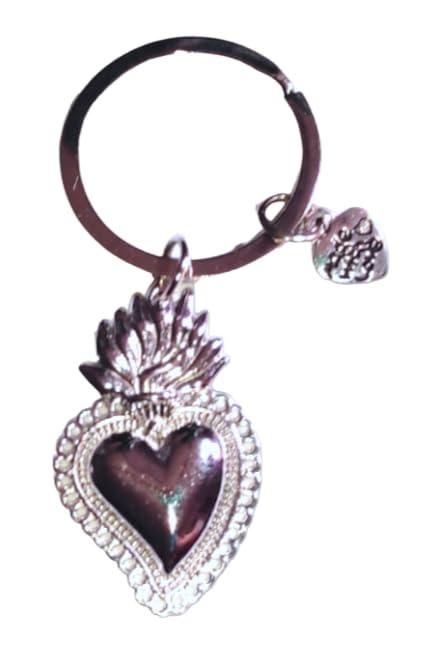 Portachiavi Cuore Sacro (Ex Voto) Realizzato a Mano- Idea Regalo Originale per Donna, Uomo - Ragazza Ragazzo Cuore Sacro (Argentato)