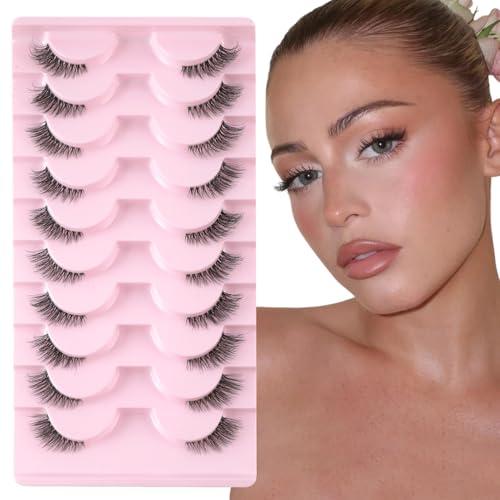 Sixstarhair Mezze Ciglia Finte 10 Paia Half Lashes Cat Eye 3D Cancella Banda Trasparente Ciglia Finte Naturali Fake Eyelashes 3/4 Riutilizzabile Corner Lashes