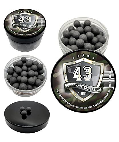 Rubber-Steel Balls in 43 caliber. Sfere in Gomma-Acciaio Palline .43 cal. Hard Mix Rubber Steel Balls Paintballs Reballs Self Defense