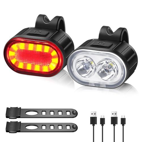 Oderra Luci Bicicletta LED Anteriore e Posteriore - Luci Bici USB Ricaricabile, 4/6 Modalità (Fisso/Stroboscopico), Impermeabile IPX4, Autonomia 10h/12h - per MTB, Bici, Skateboard
